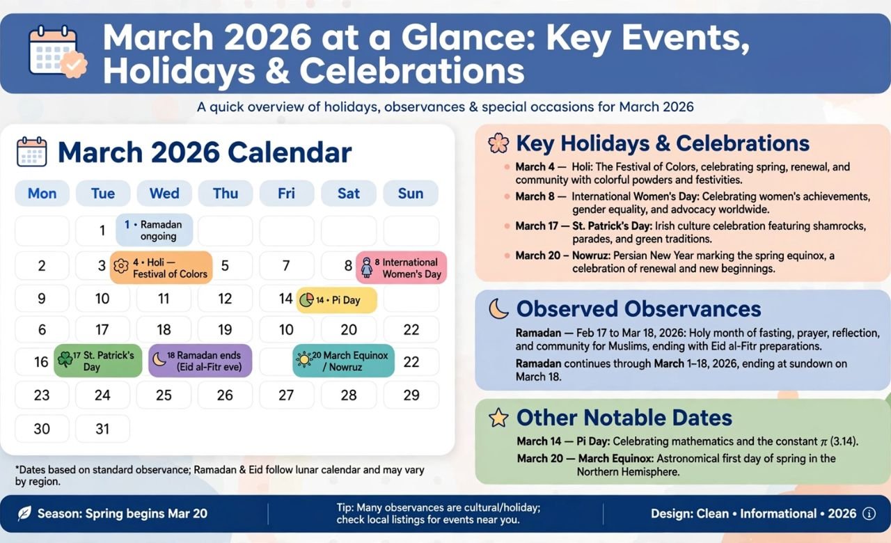 March 2026 at a Glance: Key Events, Holidays & Celebrations